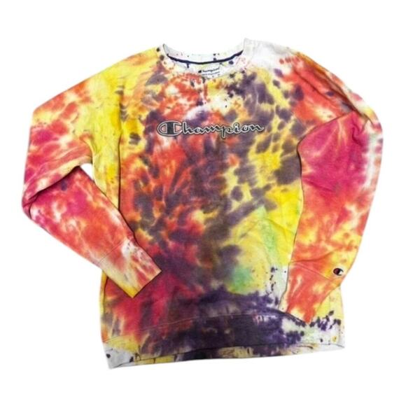 Vintgage Champion SweatshirtTie Dye Y2K Champion Logo‎ Unisex Crew Neck - Picture 1 of 6